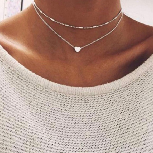Jewelry - ⚡️2 for $15 Silver Color Heart Chain Necklace